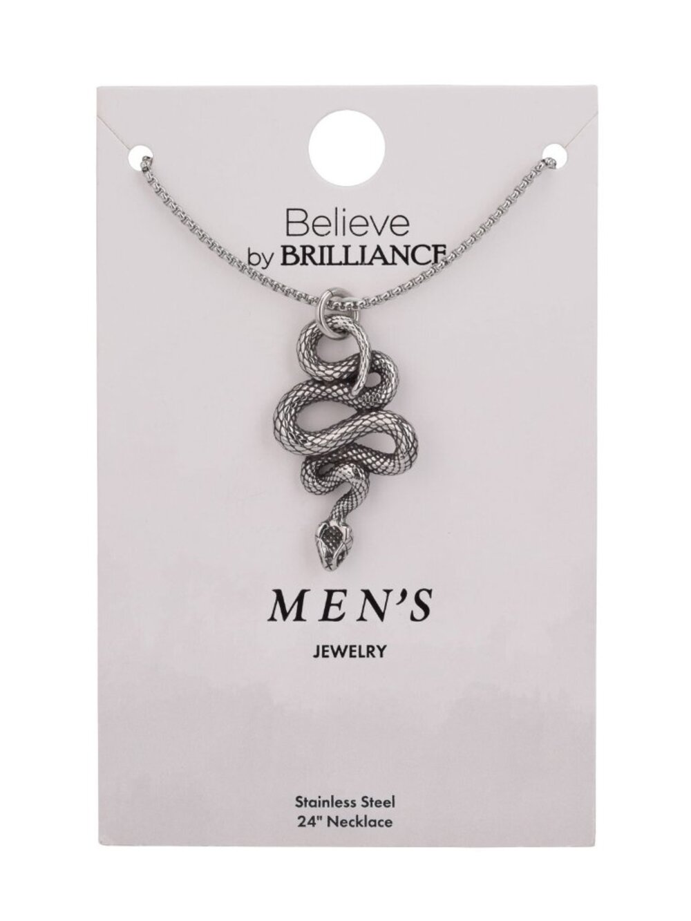 Believe by Brilliance Stainless Steel Men's Textured Snake Necklace -24"